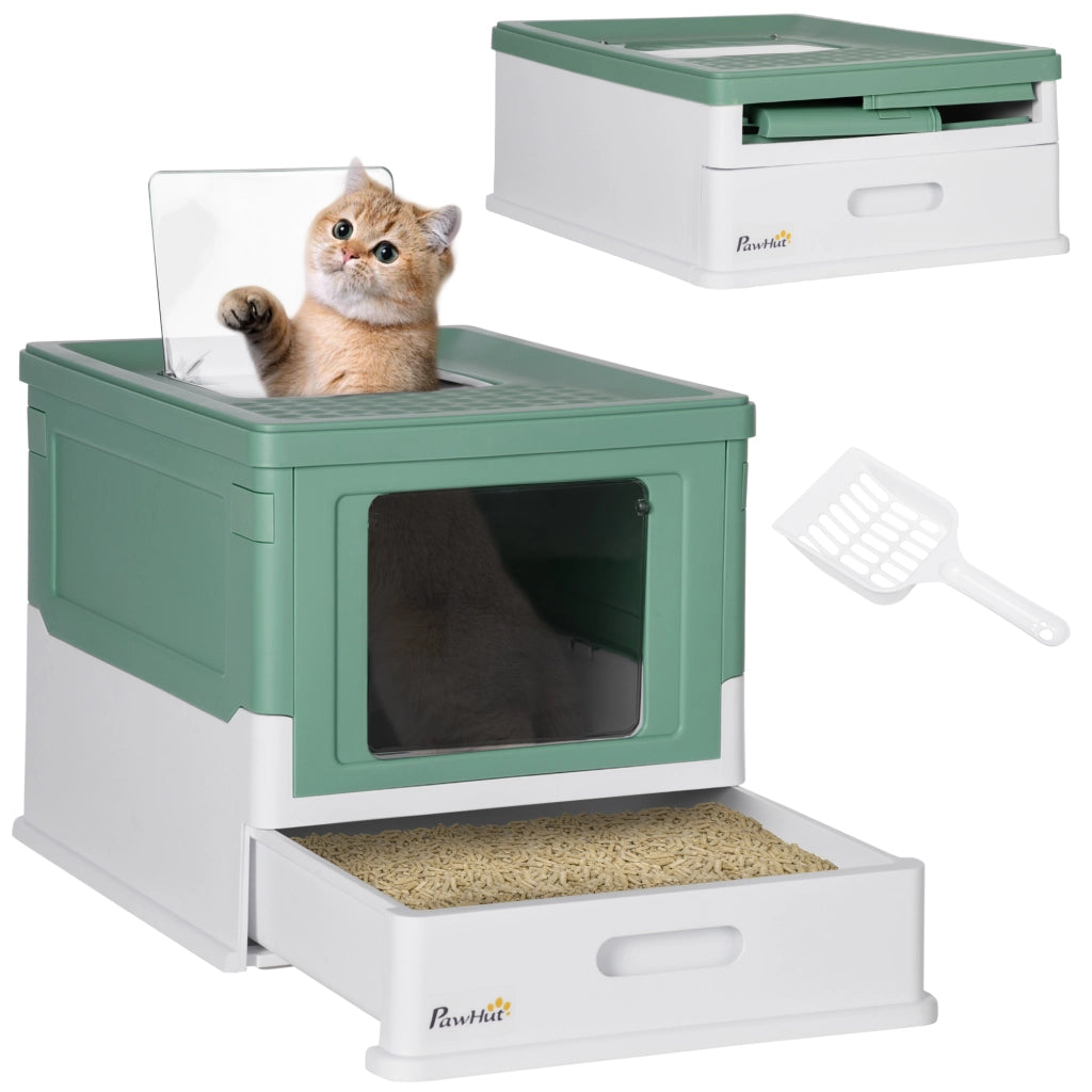 EasyComfort Lettiera per Gatti Chiusa con Paletta, Vassoio Estraibile e 2 Porte, 47.5x35.5x36.7cm, Verde