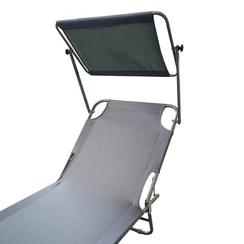 Trade Shop - Lettino Con Tettuccio Parasole Grigio Sdraio Prendisole 187x55x24 Cm Pieghevole 281019 -