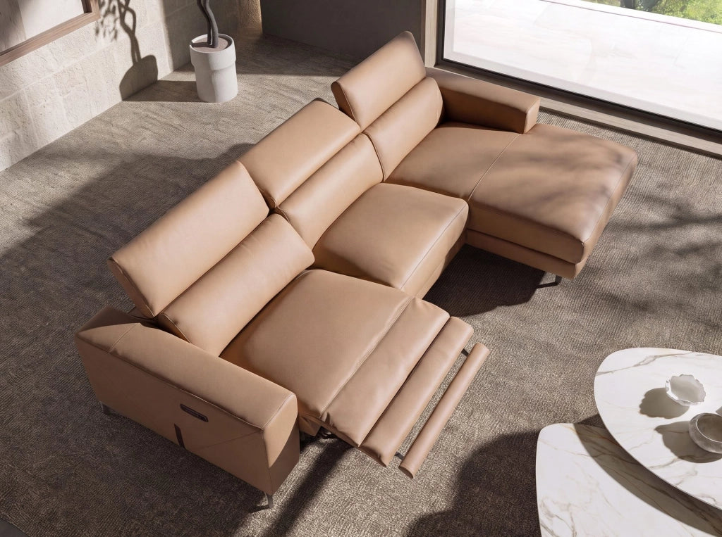 Divano chaise longue relax destra in pelle marrone