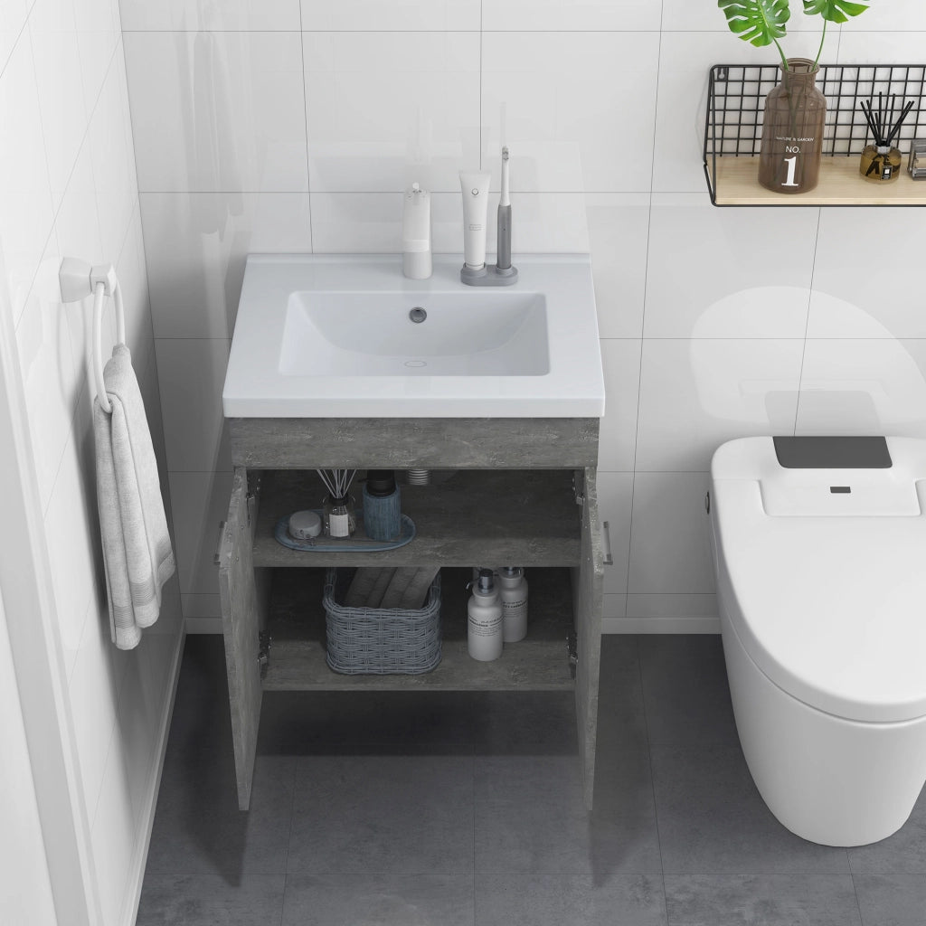 Mobile Bagno con Lavabo Armadio Sottolavabo Parete 2 Ante Grigio ¨C zephmum ¨C 60x45.5x60 cm
