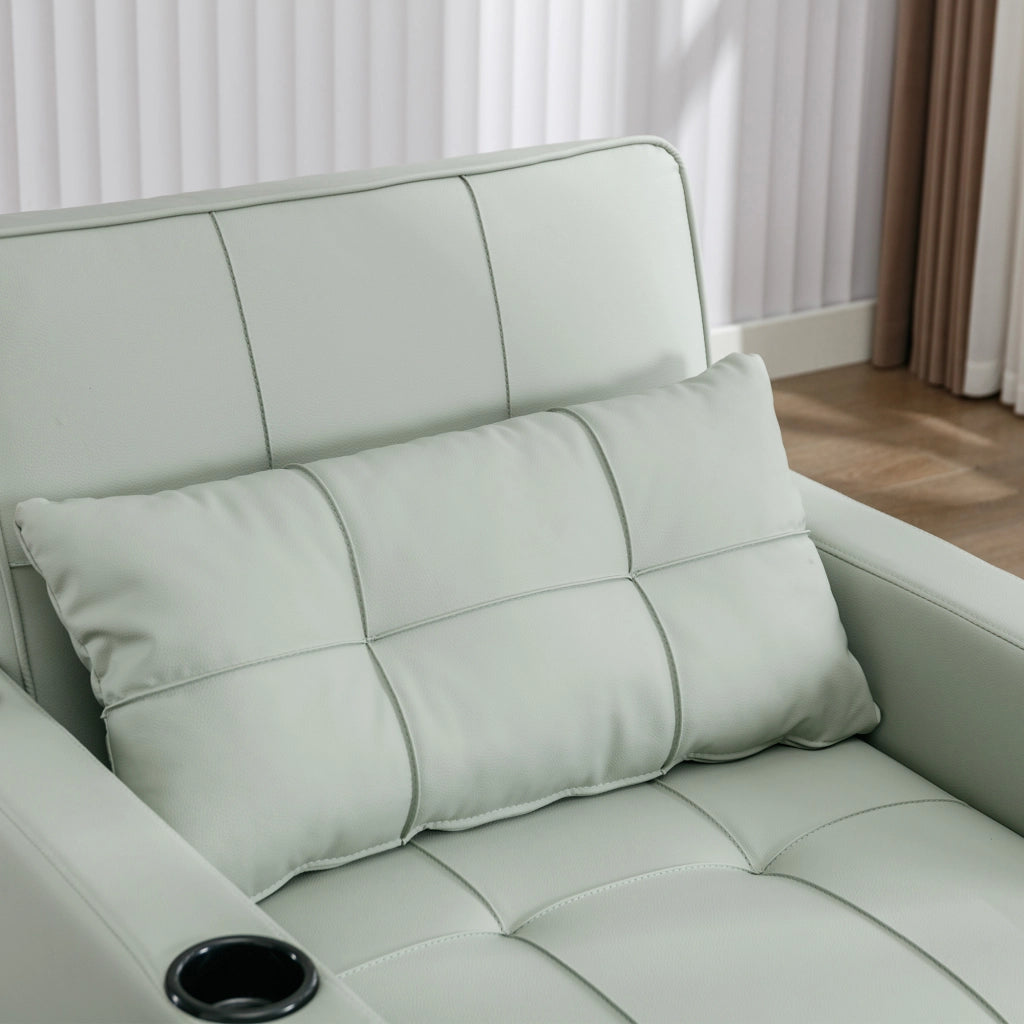 Divano letto singolo 3 in 1 con portabicchieri tasca laterale e schienale regolabile in PU e metallo verde chiaro