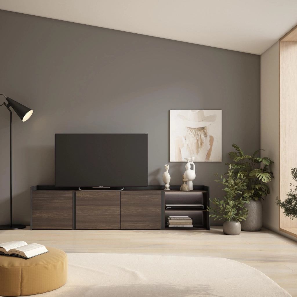 Mobile TV Soggiorno, 207x50x35 cm, Per TV fino a 80", LED, Rovere scuro e Nero