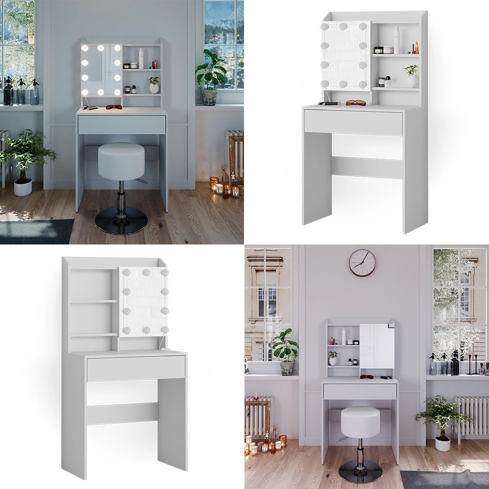 Vicco Tavolo da toeletta Bianco 70 cm con illuminazione a LED
