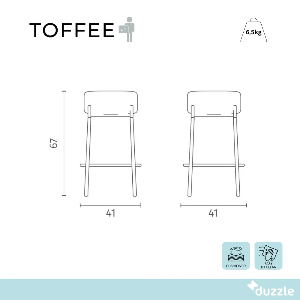 Set di 2 sgabelli da bar e cucina in tessuto grigio scuro Toffee con struttura in metallo e poggiapiedi | Duzzle