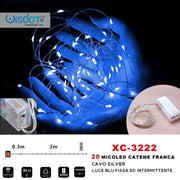 Trade Shop - Catena 20 Microled A Batteria Cavo Silver Luce Blu Fissa + Intermittente Xc-3222 -