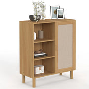 IDMarket - Credenza con 3 ripiani e armadietto 70 cm ROBIN in legno e tessuto effetto lino