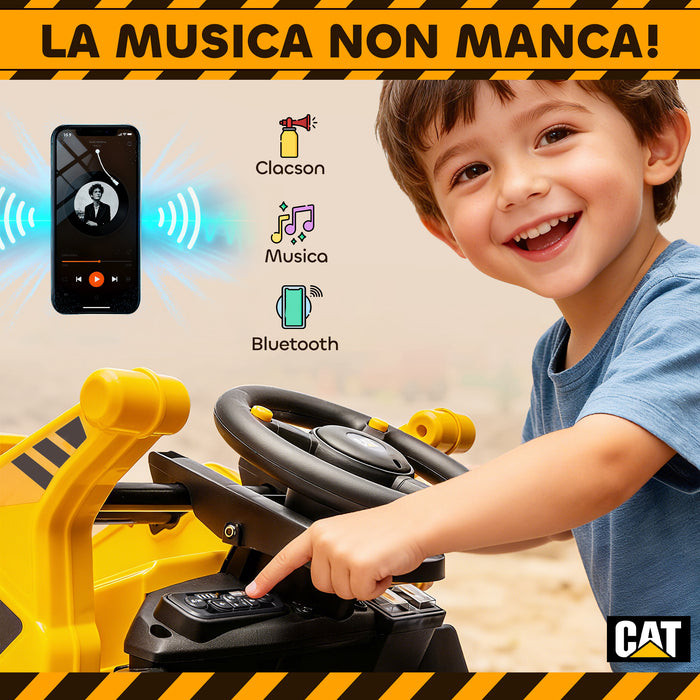 Ruspa Elettrica per Bambini 3-6 Anni Marchio Ufficiale Caterpillar 12V con Telecomando Giallo