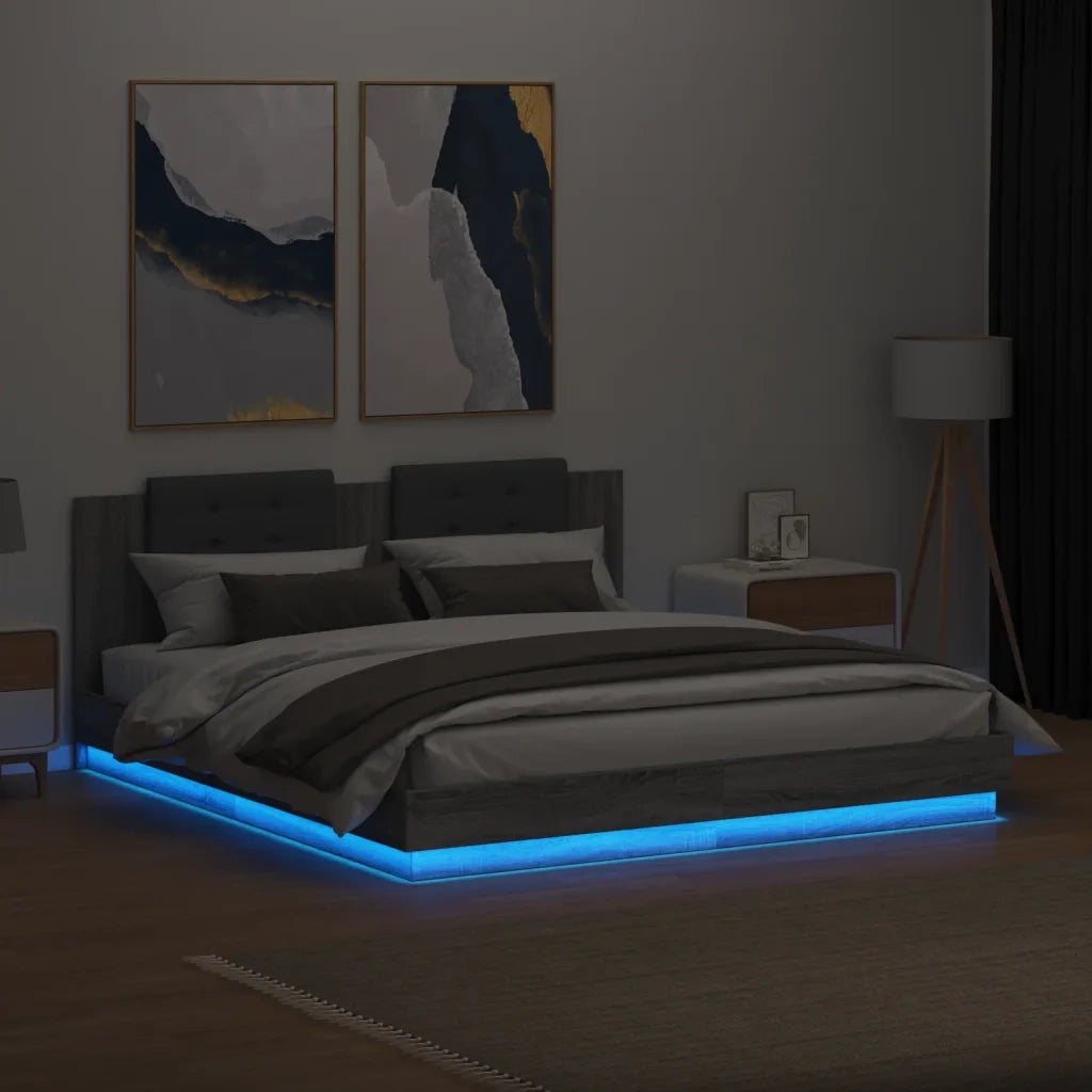 Giroletto con Testiera e LED Grigio Sonoma 160x200 cm 3210001