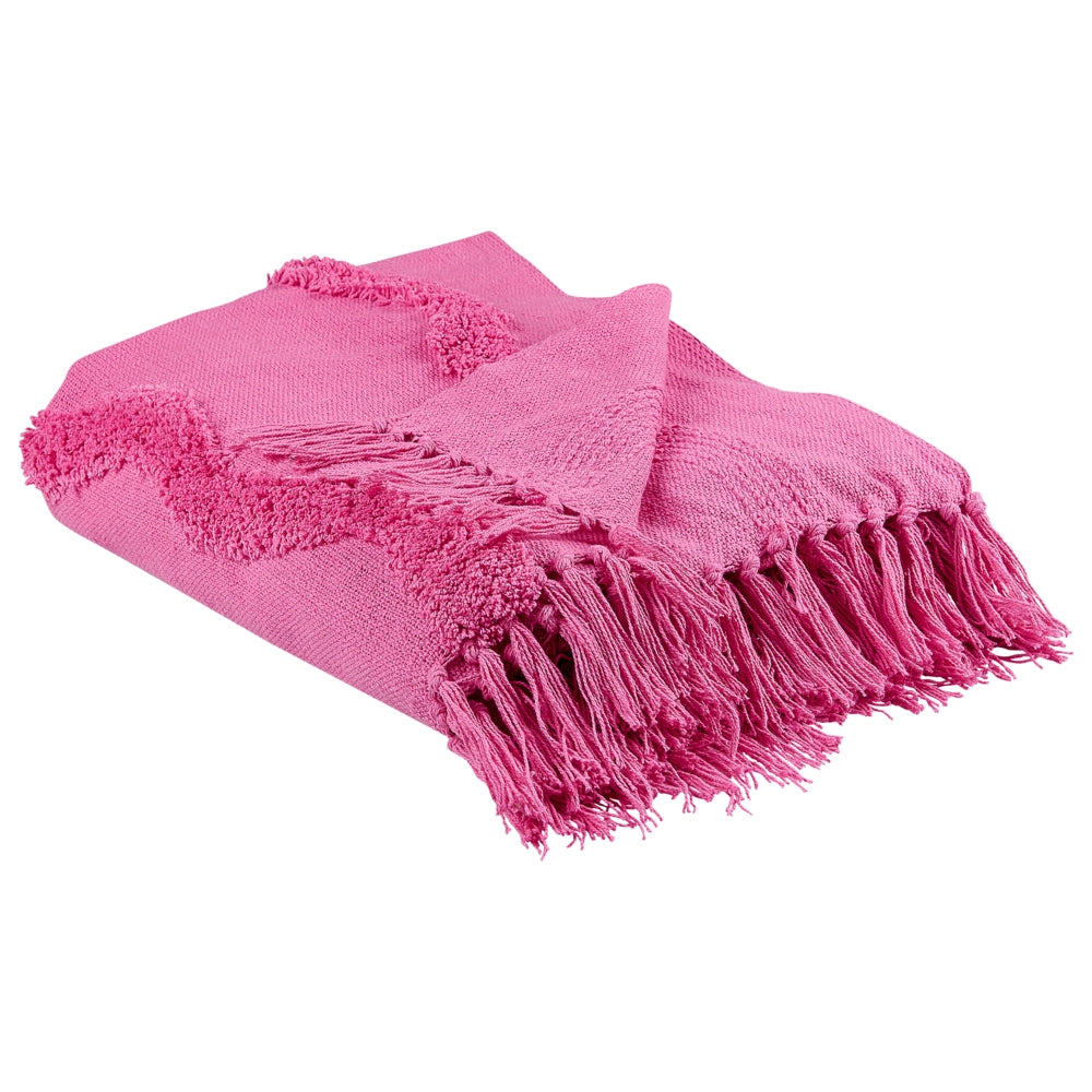 Coperta in cotone rosa con frange e motivo geometrico 125 x 150 cm stile boho soggiorno camera da letto accessorio divano