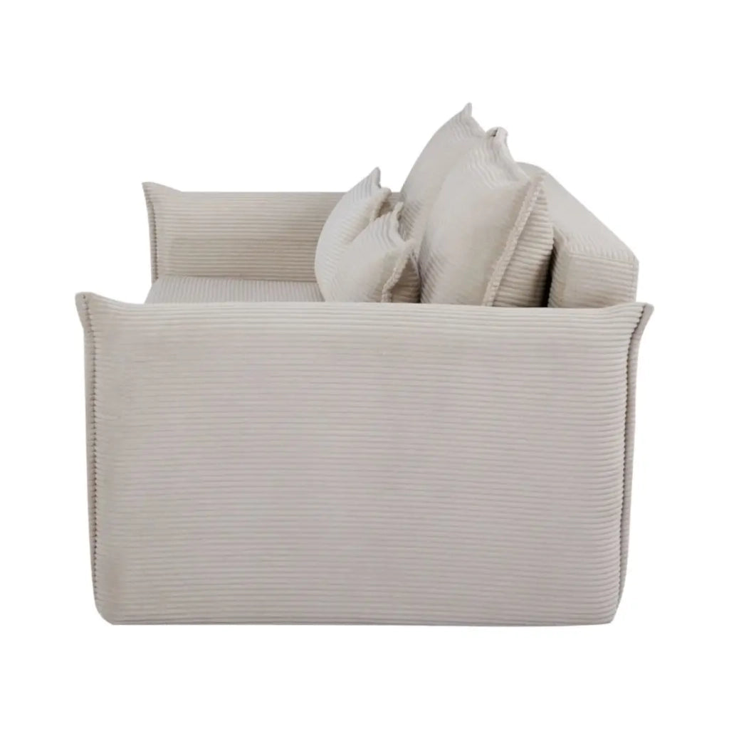 Divano dritto CALDERO beige convertibile con contenitore – Divano letto in velluto a coste con spazio di stoccaggio integrato