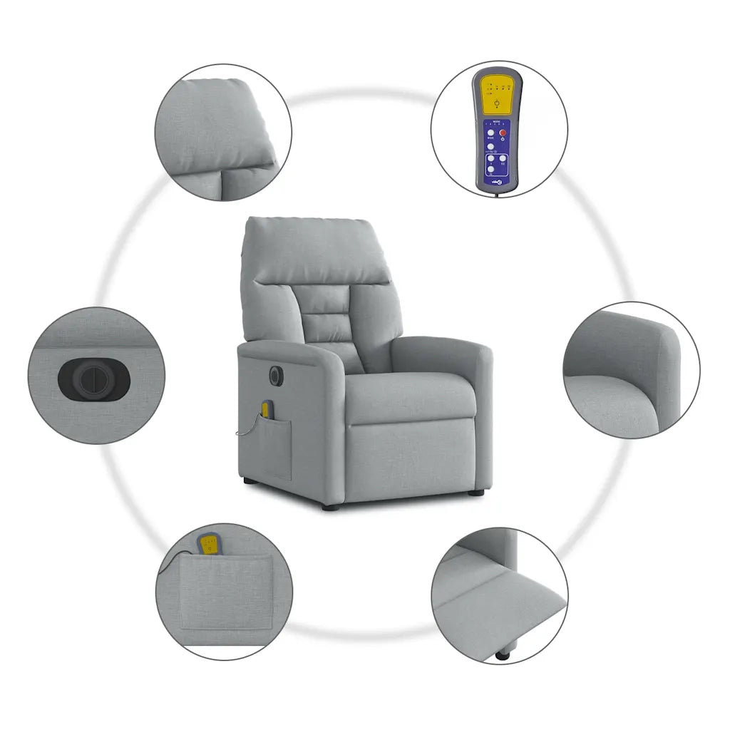 Divano Sedia-Poltrona Reclinabile Massaggio Elettrica Grigio Chiaro Tessuto 288897