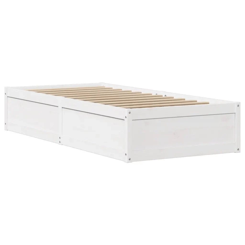 Letto singolo | Letto per adulti | Giroletto con Testiera Bianco 75x190 cm Legno Massello di Pino