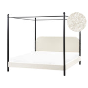 Letto a baldacchino in metallo nero con rivestimento in bouclé bianco 180 x 200 cm EU Dimensioni doppie Retro Minimalista
