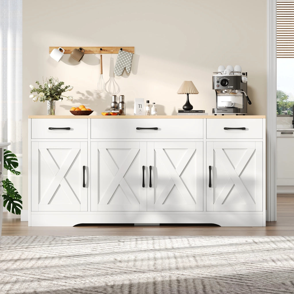 Moderno Sideboard Bianco Multifunzionale - Zephmum- In Legno per Soggiorno e Sala da Pranzo con Decorazione