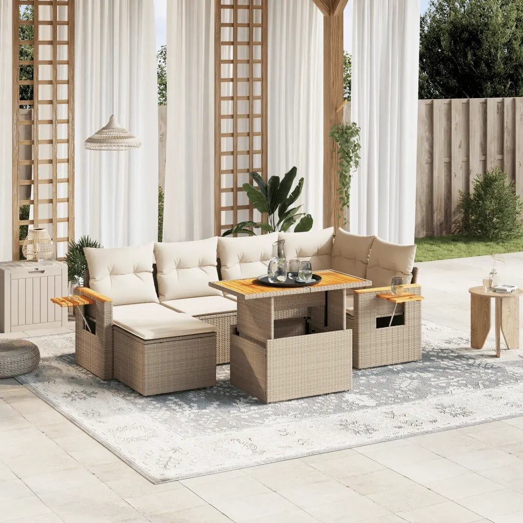 Set Divani da Giardino 7 pz con Cuscini Beige in Polyrattan 3273620