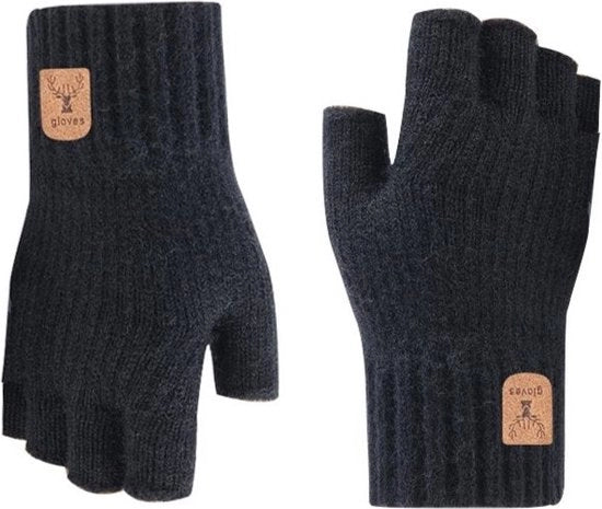 Due paia di guanti senza dita per donne, guanti senza dita invernali a maglia, guanti caldi a maglia senza dita con metà dita per guidare, scrivere, andare in bicicletta, unisex, unico modello - nero