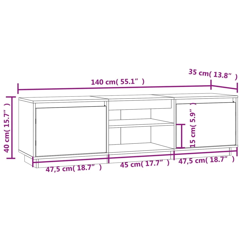 Mobile TV multimediale scaffale TV credenza mobile TV sala da pranzo soggiorno camera da letto 140 x 35 x 40 cm legno di pino massiccio bianco 02_0025925