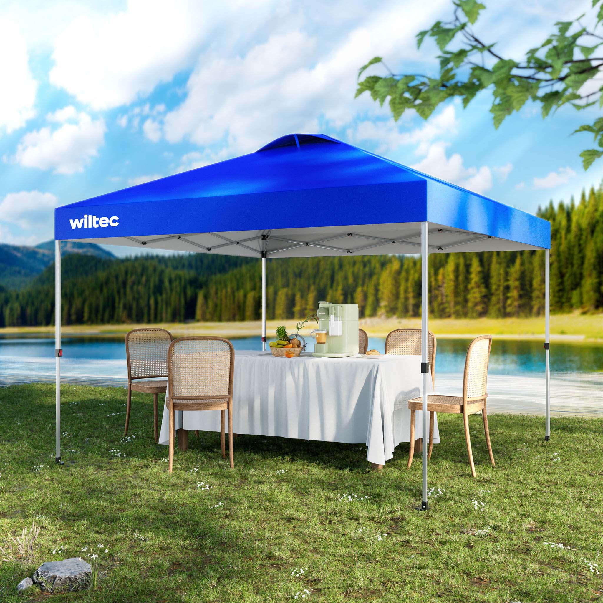 Gazebo pieghevole pop-up blu, 3 x 3 m con ruote Tenda per fiere eventi mercati
