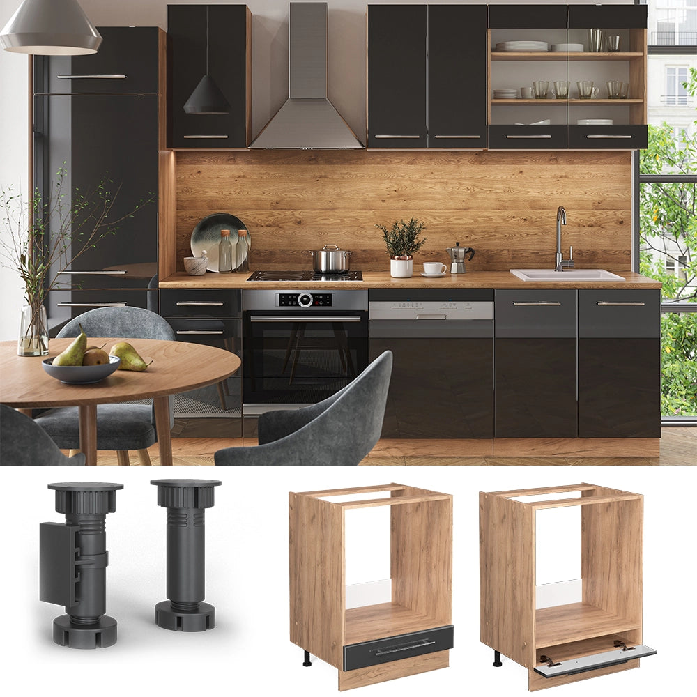 Mobile per forno da incasso Fame-Line Antracite lucido/Rovere dorato 60 cm, PL Rovere Vicco