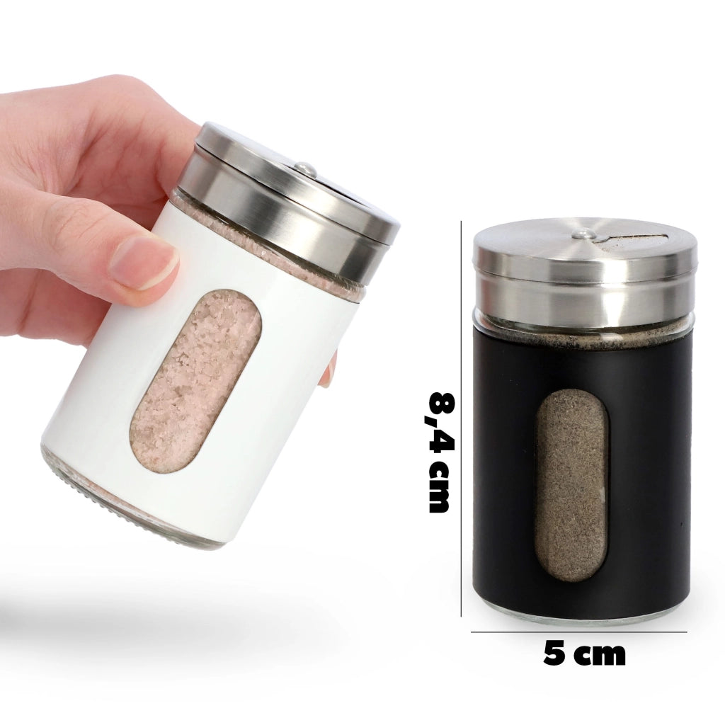 Saliera KADAX, contenitore per sale, bianco, 90 ml, in vetro e acciaio, per condimenti.