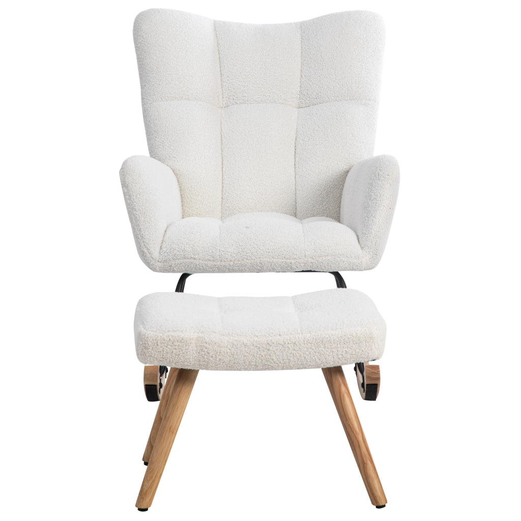 Sedia a dondolo ergonomica - Zephmum- 92x65 cm - Bianco - Con poggiapiedi, telaio in legno di gomma, portata 250 lbs