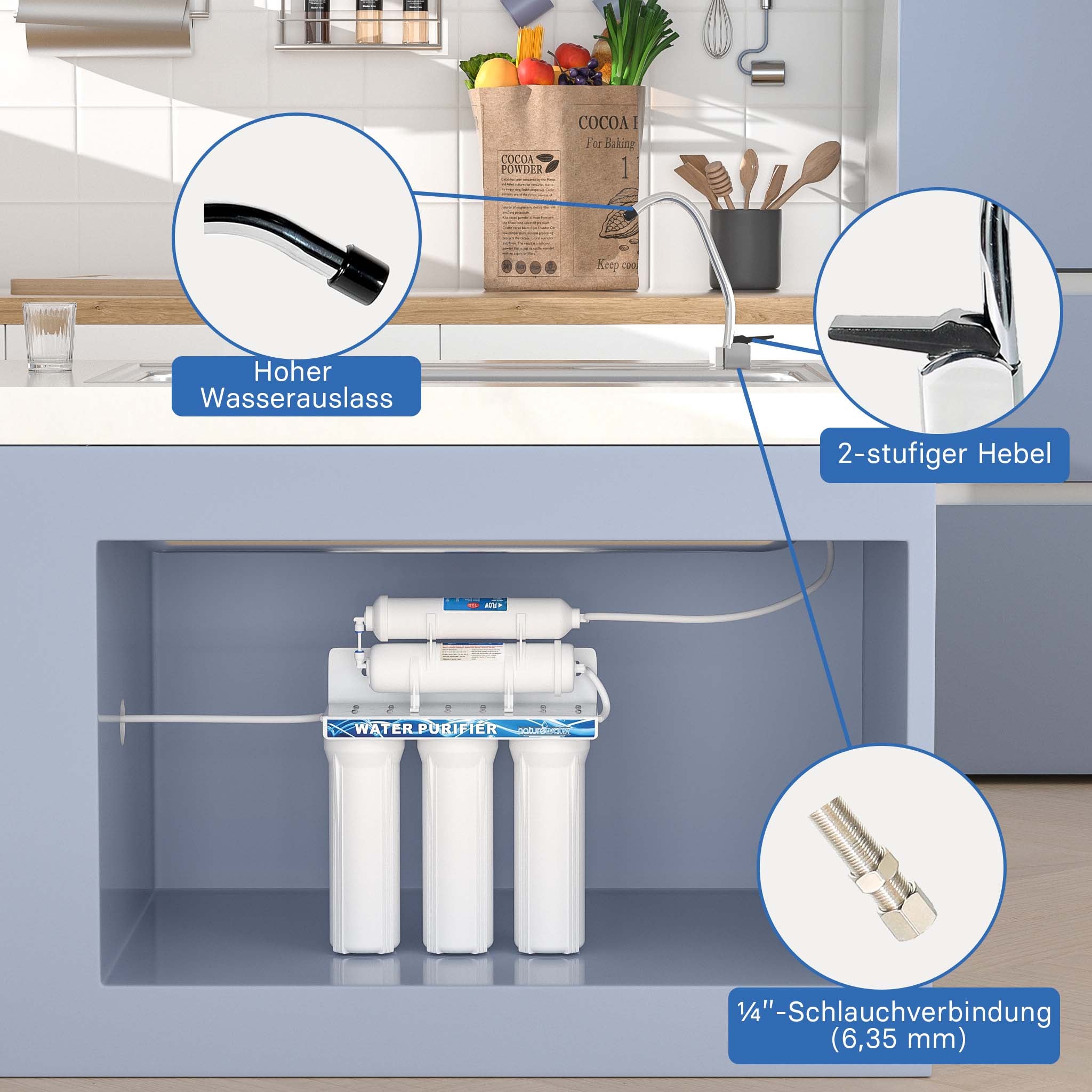 Naturewater Filtro dell'acqua a 5 livelli NW-PR305, con cartucce filtranti da 254 mm, con rubinetto