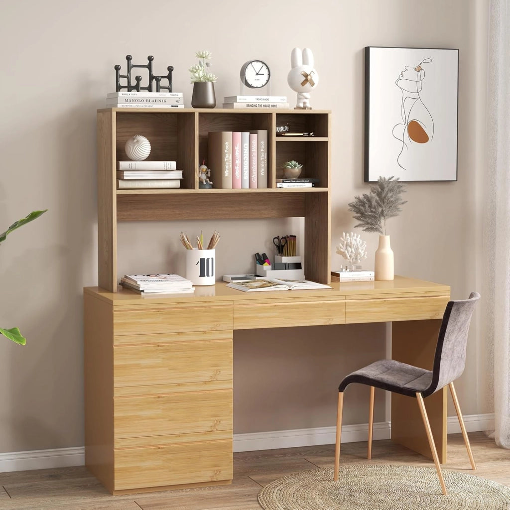 Scaffale da scrivania con 4 scomparti aperti, organizer da scrivania con dispositivo antiribaltamento, pattini antiscivolo, ripiano da tavolo per libri, cornici fotografiche, decorazione