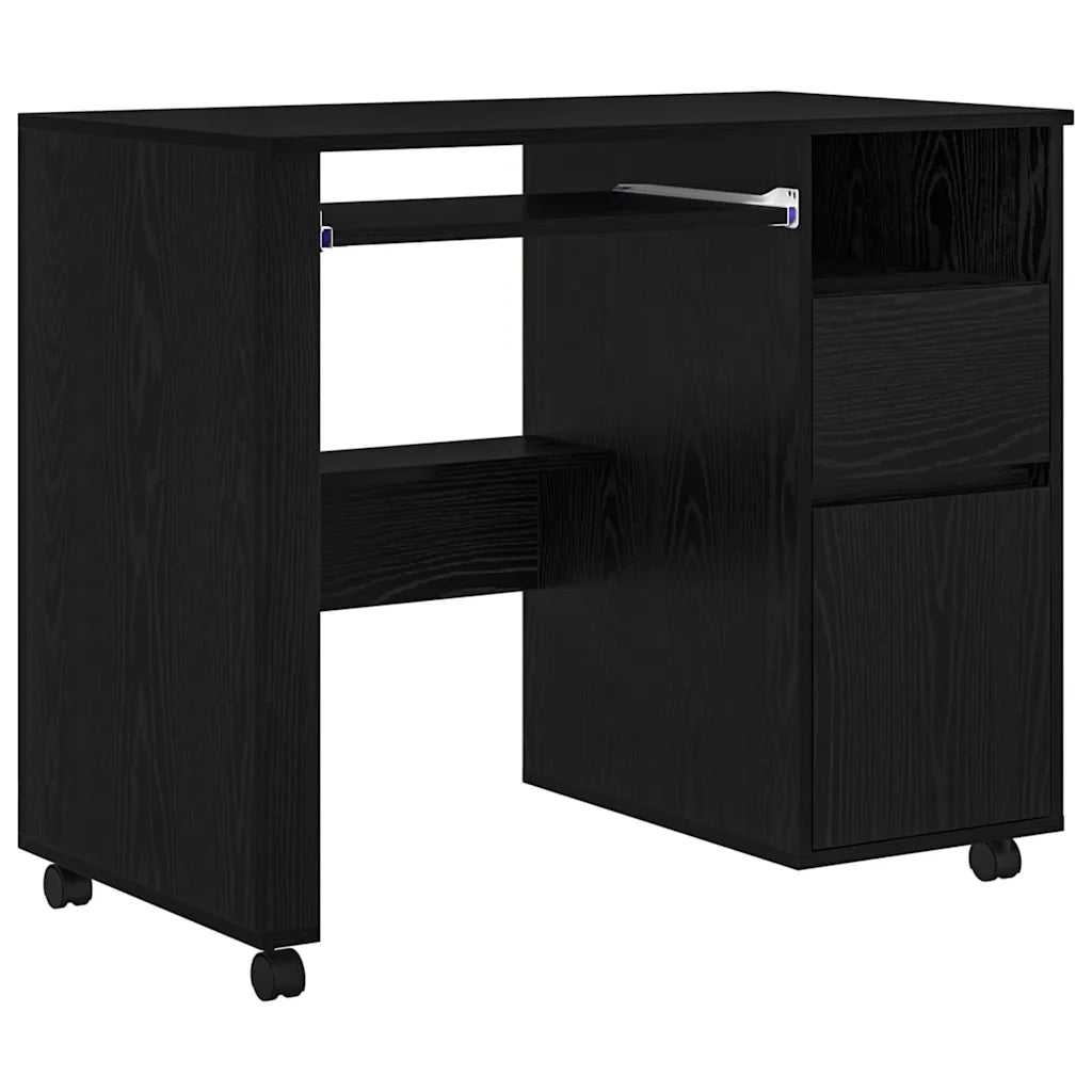 Scrivania con Ruote con cassetto Rovere Nero 91 x 50 x 77 cm 869531