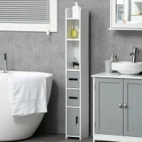 kleankin Colonna Bagno con Mensole e Armadietti, Mobile Alto Salvaspazio in Legno 15x17x120cm, Bianco e Grigio