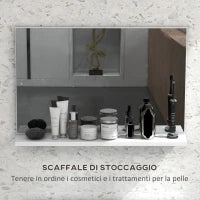 kleankin Specchio Bagno da Parete con Mensola Design Moderno e Multiuso, 60x12x40 cm, Bianco