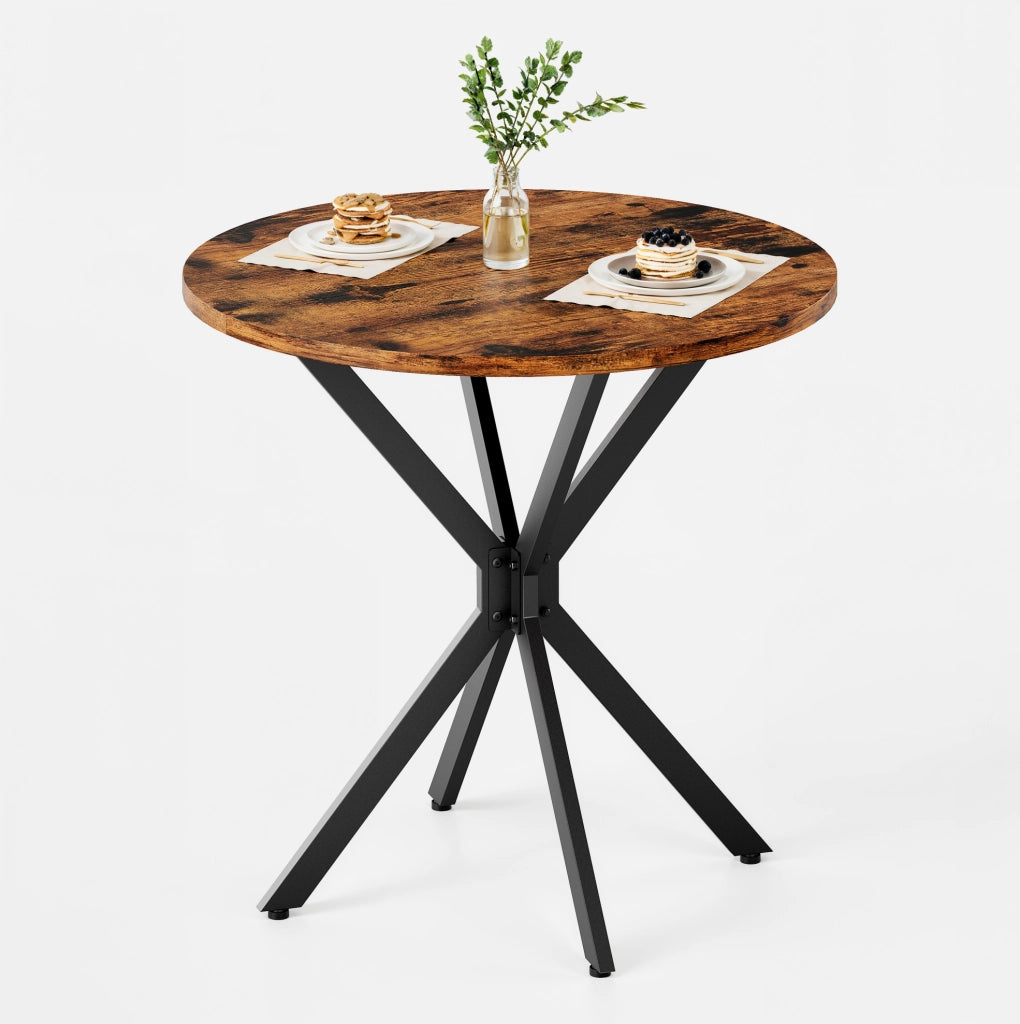Tavolo rotondo in stile industriale ?80 cm con gambe a X; marrone vintage e nero