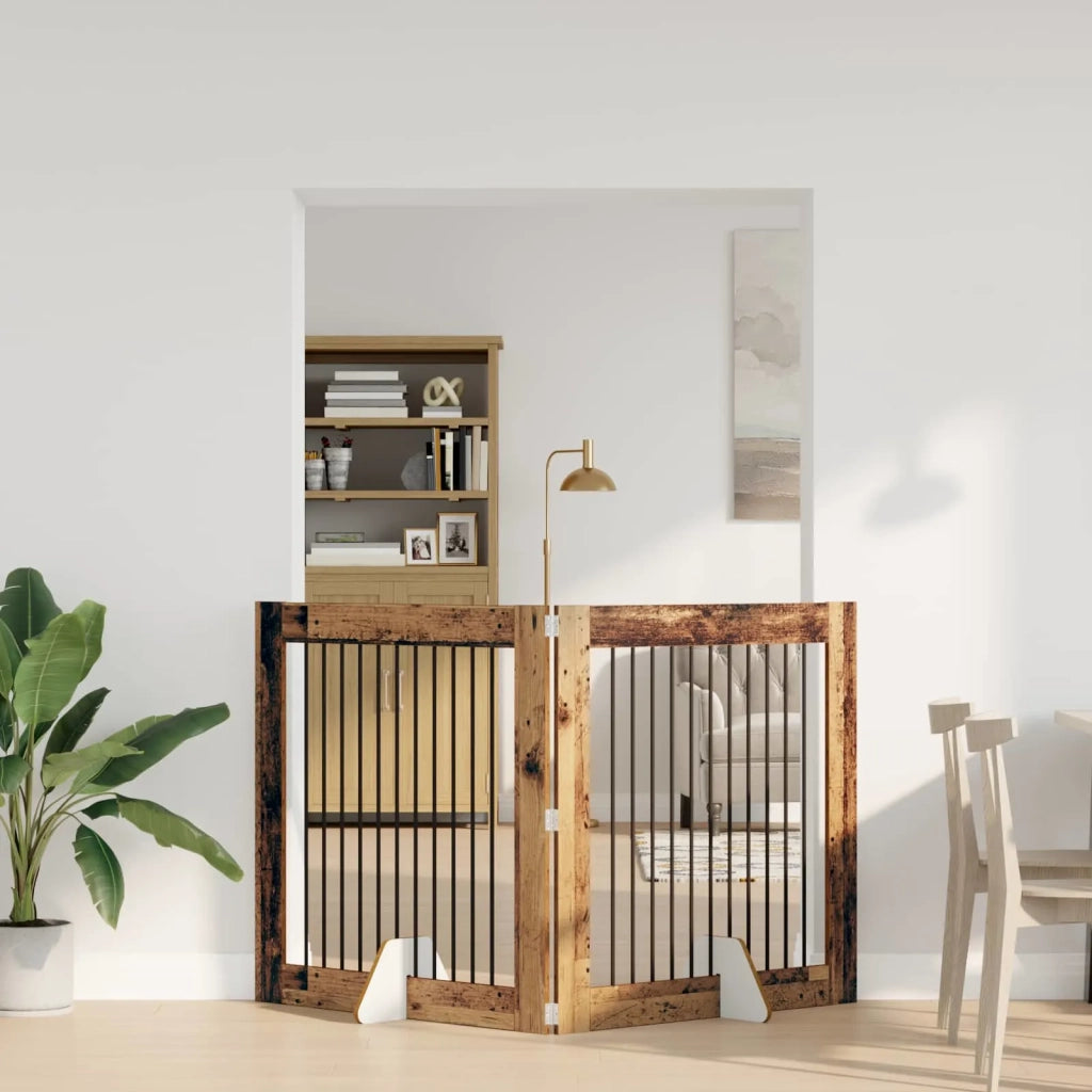 Cancello per cani con supporti 2 pz Legno antico 100 x 100 cm CFW1744251