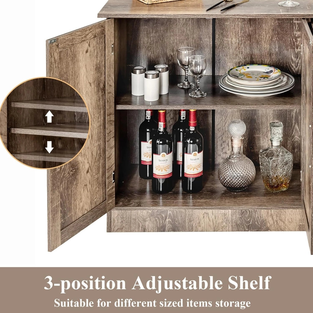Armadietto Portaoggetti Multifunzione, Credenza da Cucina con 2 Armadi, Ante e 2 Cassetti, Mobile Portaoggetti con Dispositivo Antiribaltamento, Retrò, Grigio, 110 x 40 x 78 cm