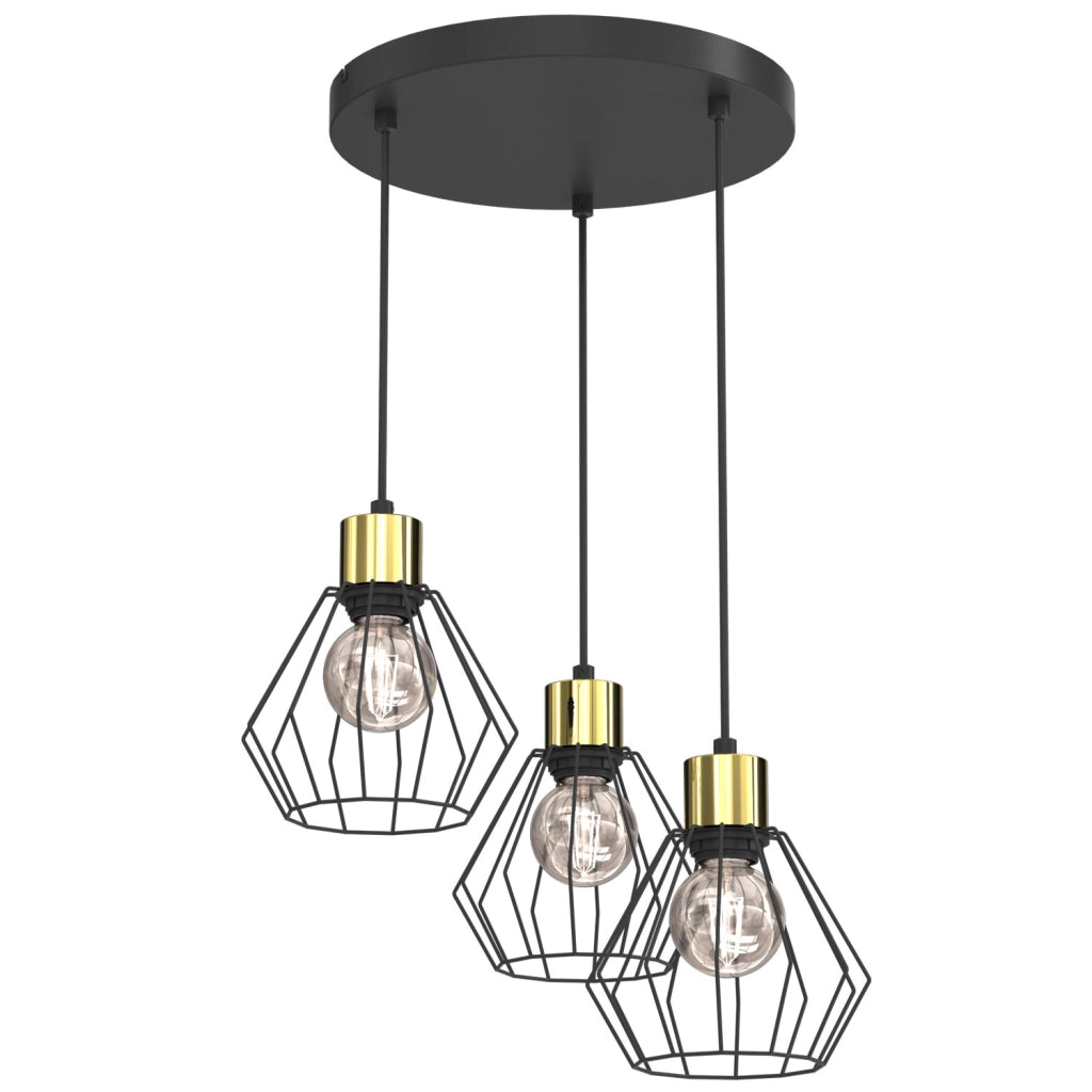 Lampada sospesa Parkla 3xE27 nero oro in metallo