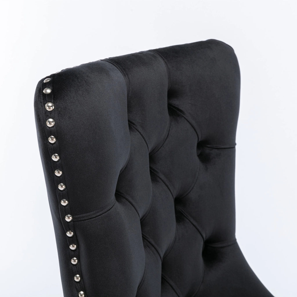 Sedie da Pranzo Imbottite in Velluto con Gambe in Legno Massello ¨C MINIMAL ¨C Set 2 Pezzi, Nero