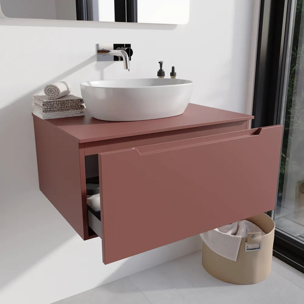 Mobile bagno sospeso 70cm terracotta opaco un cassettone con top | Bako