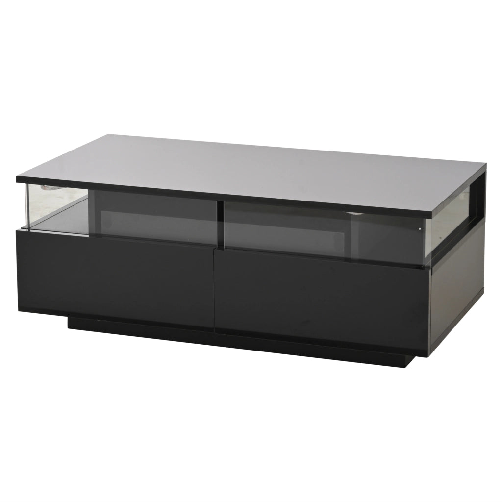 Tavolino da caffè con 2 cassetti; vassoio estraibile e LED - per soggiorno - 90×45×35.5 cm - nero