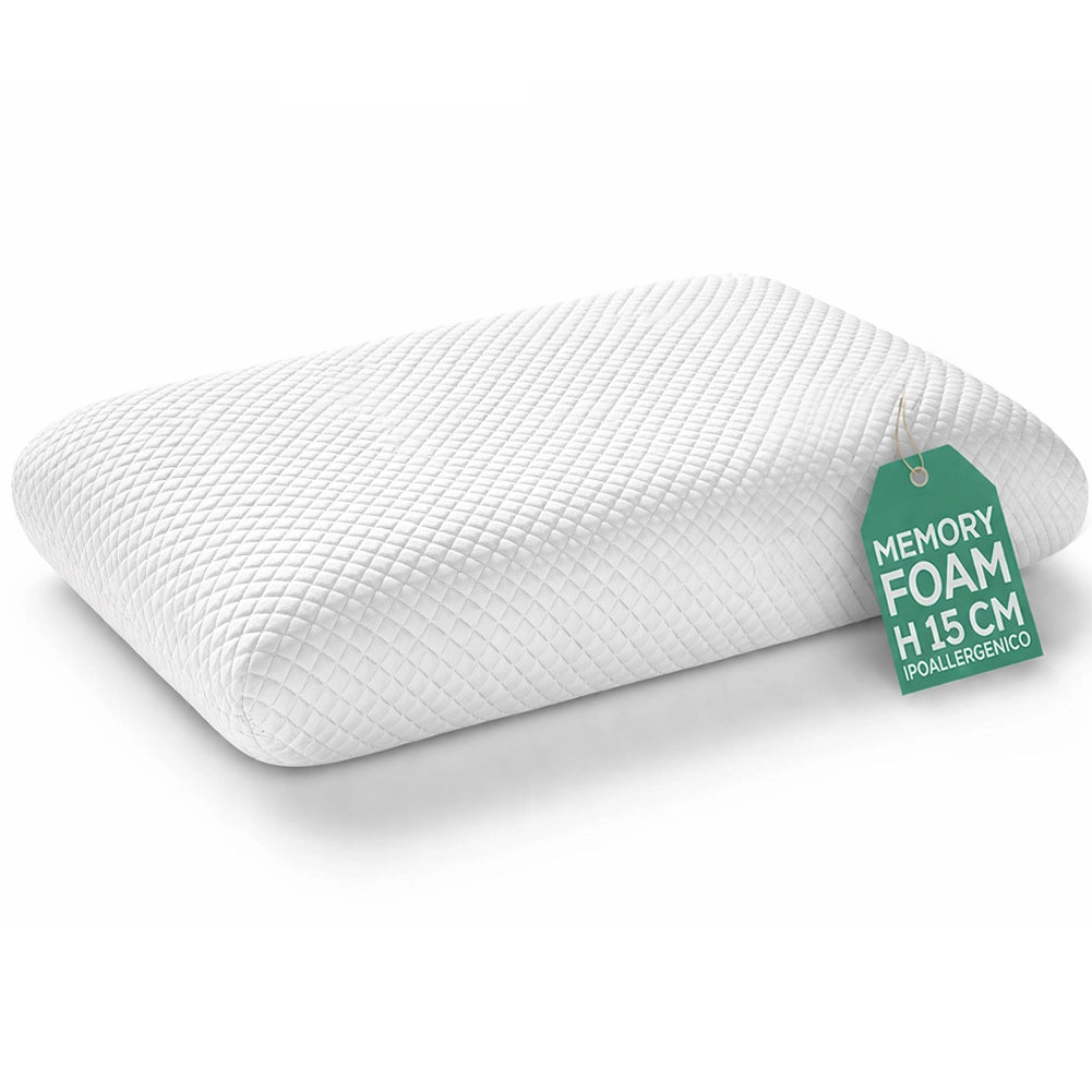 Cuscino Guanciale Suprem Memory Foam Lavabile Altezza 15 cm Tessuto Traspirante Bianco