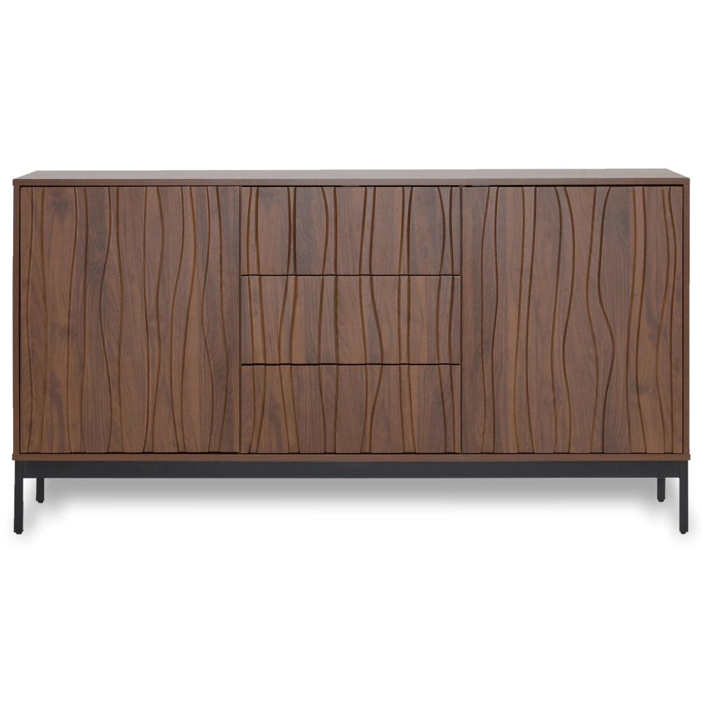 Credenza 150 cm ¨C MINIMAL ¨C Rovere Scuro, 3 Cassetti, Soggiorno Ingresso
