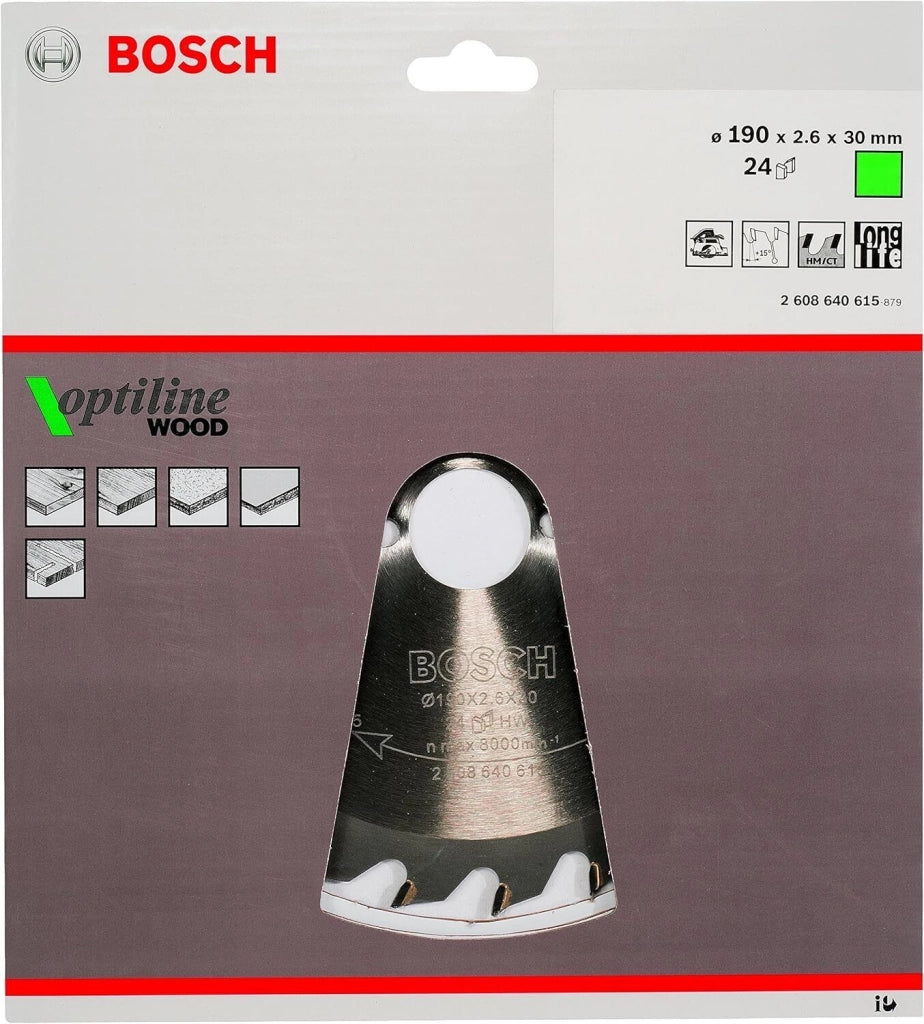 Bosch 2608640615 Optiline Wood Lama circolare per legno 190 mm 30 mm 24 denti colore Nero