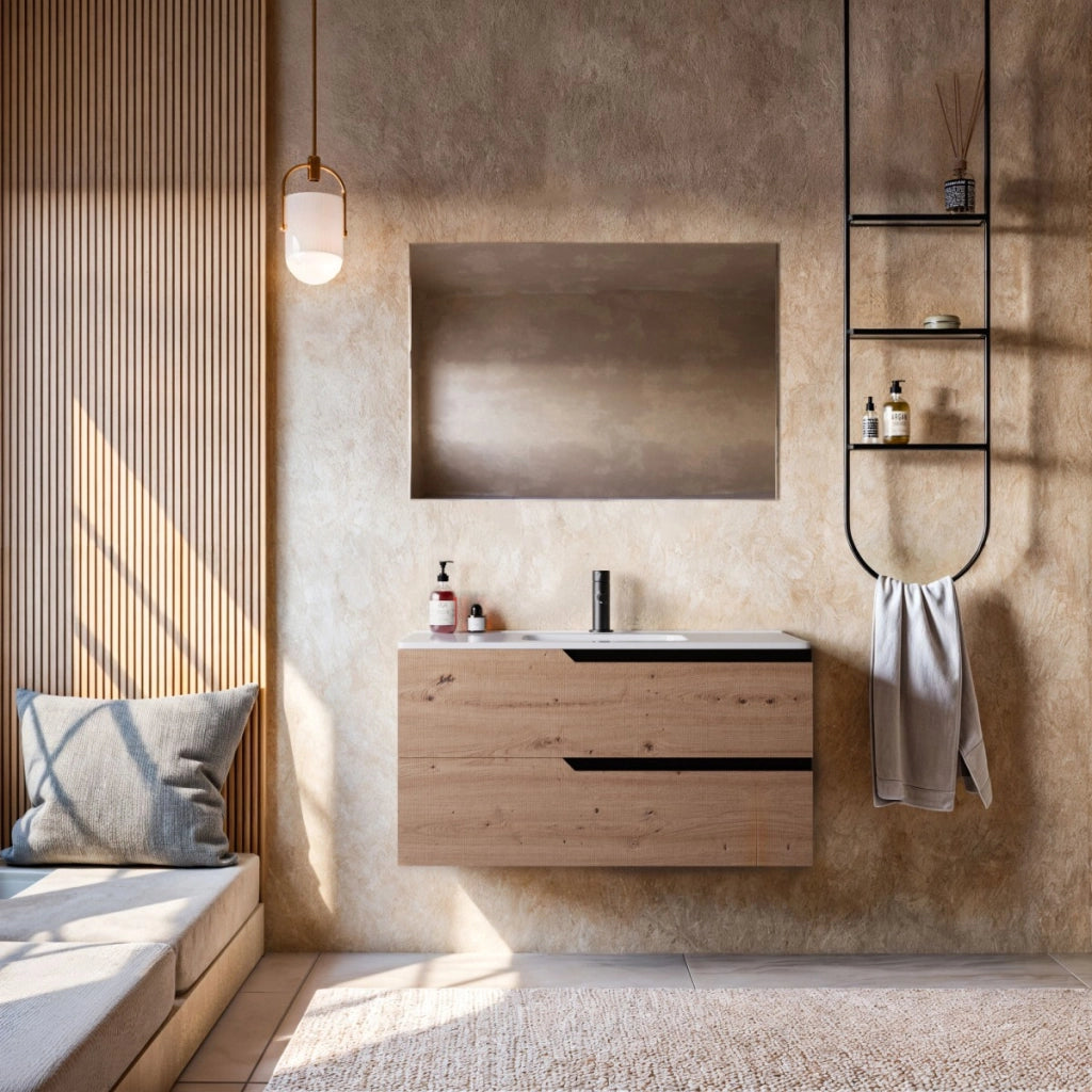 Mobile bagno 80cm sospeso rovere cartagena - jaguar, selezione accessori senza specchio
