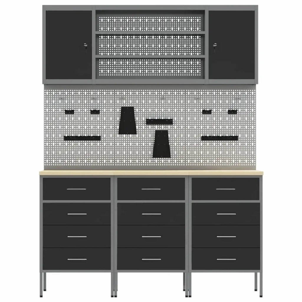 Mobile da lavoro 7 pcs Nero Legno ingegnerizzato e acciaio 3321436
