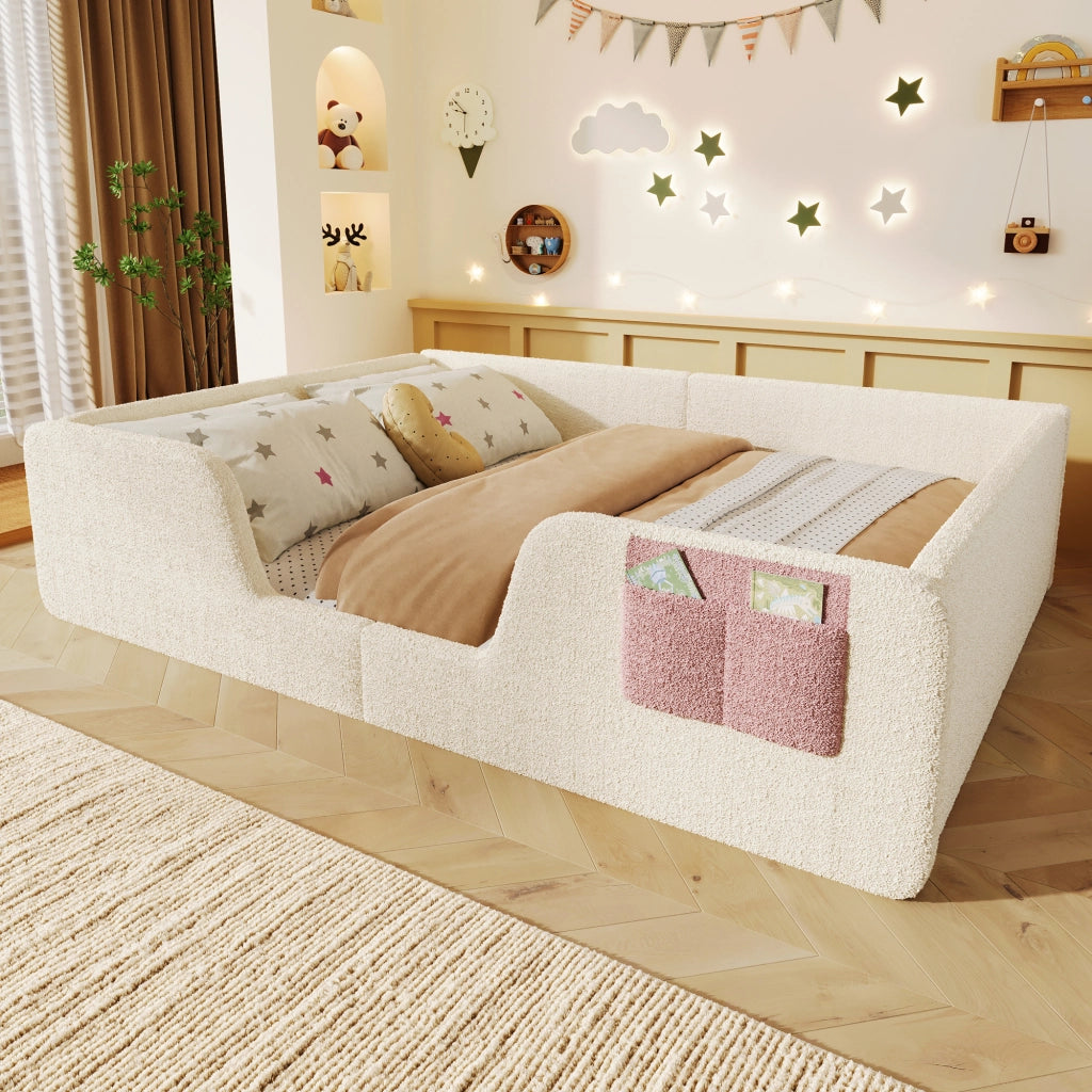 Letto imbottito con sponda 140x190 cm velluto beige