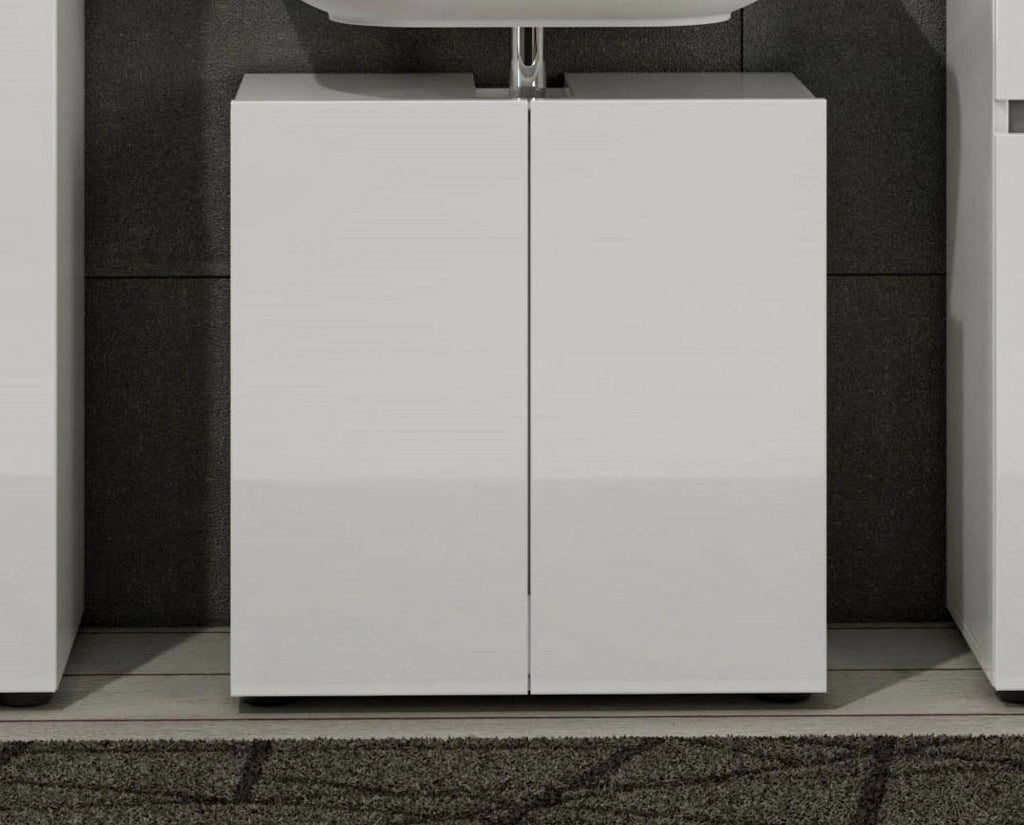 Mobile sottolavabo Vione, Mobiletto da bagno, Contenitore porta lavabo, Armadio per lavandino, Made in Italy, Bianco lucido, 60x34h62 cm