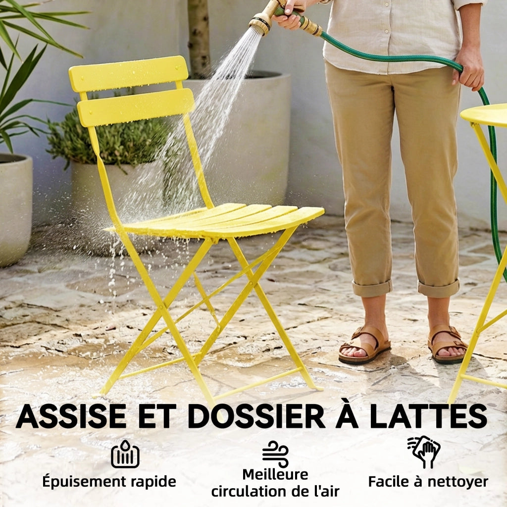 Set Giardino Tavolo e Sedie Pieghevoli ¨C zephmum ¨C Giallo, Legno, 3 Pezzi
