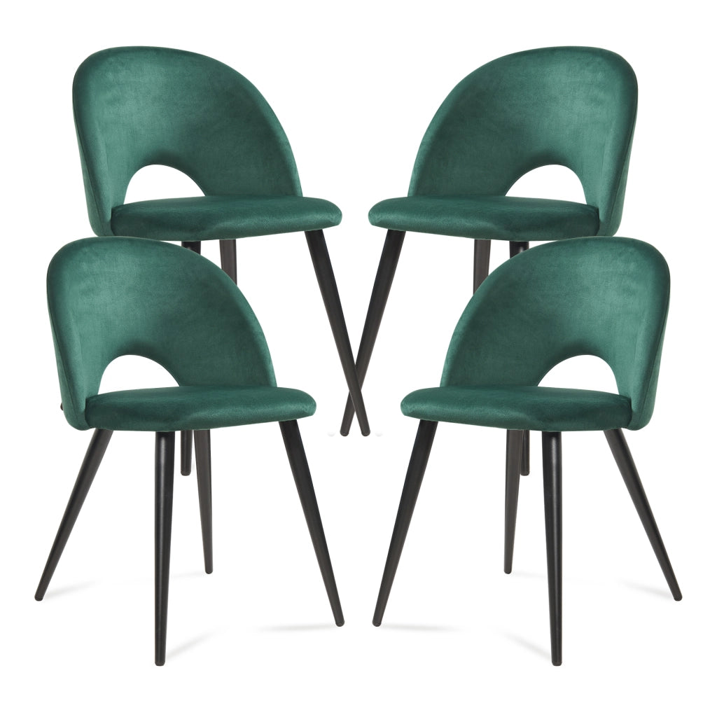 Set Karijoki di 4 Sedie Imbottite da Sala Pranzo Effetto Velluto - Verde Scuro / Nero [en.casa]