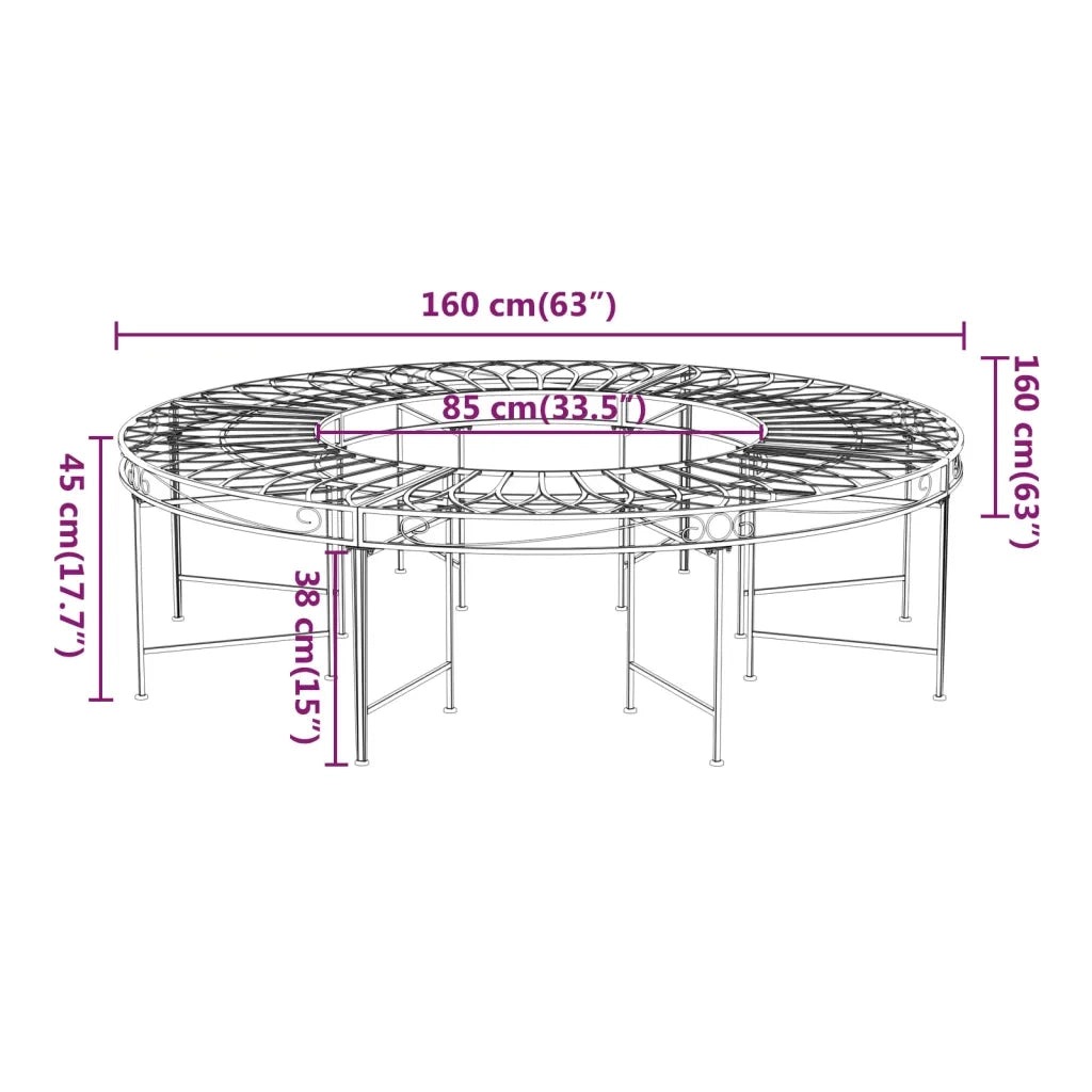 Panchina per Albero Circolare Ã˜160 cm Nera in Acciaio