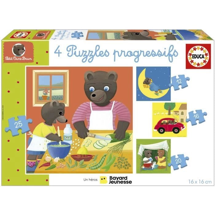 Puzzle - EDUCA - Orsetto Bruno: 4 puzzle progressivi per bambini dai 12 ai 25 pezzi per bambini di 3 anni