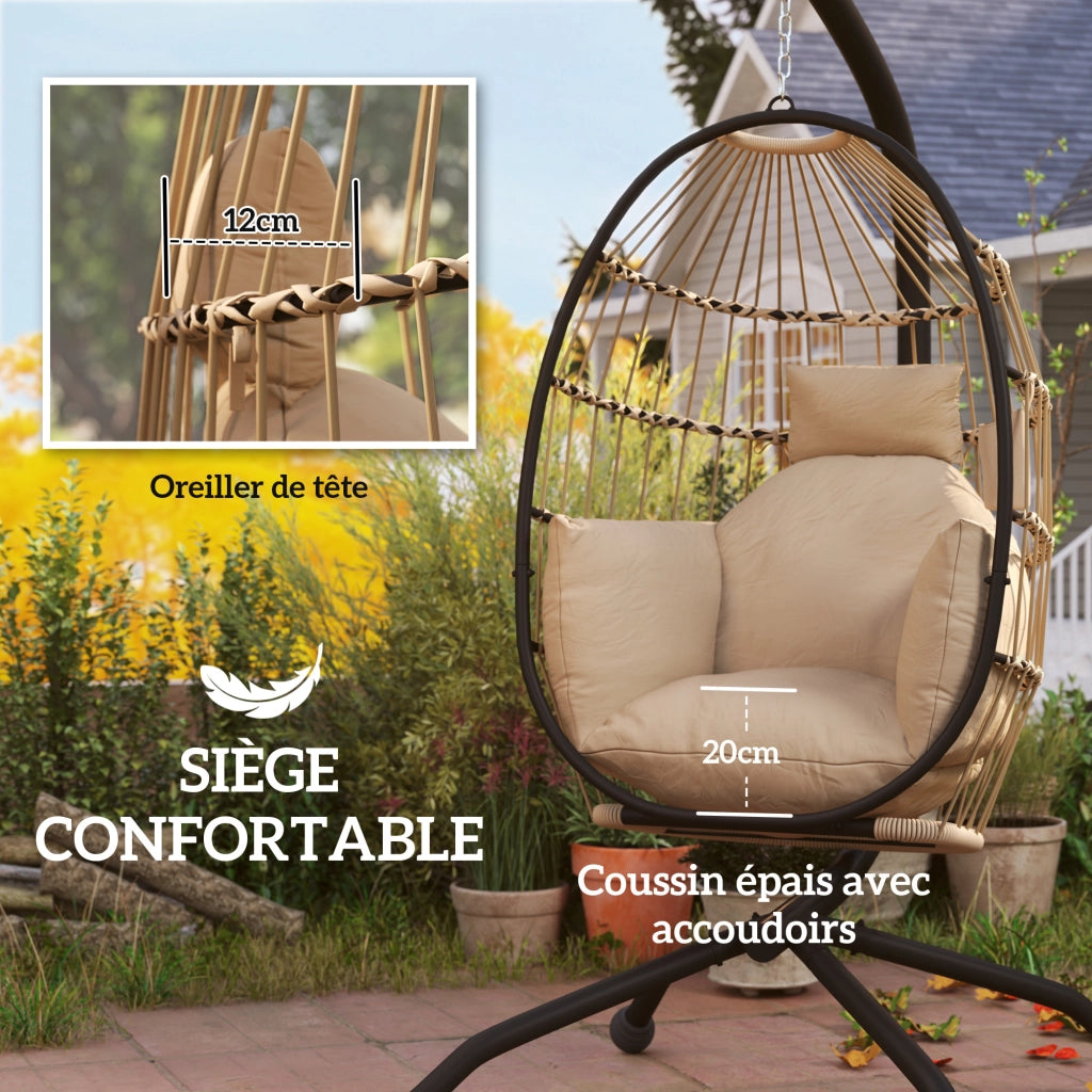 Poltrona a dondolo ovale sospesa ¨C zephmum ¨C beige, telaio in acciaio, cuscino imbottito