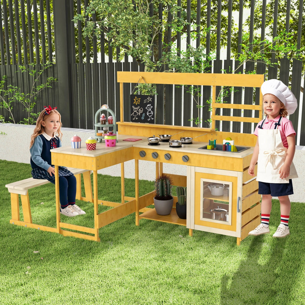Cucina da giardino con tavolo da picnic per bambini-Set gioco in legno di abete con panchina Legno naturale
